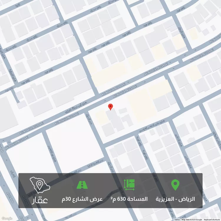 أرض للبيع في شارع أبي عبدالله الزواوي, حي العزيزية, مدينة الرياض, منطقة الرياض