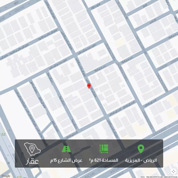 أرض للبيع في شارع أبي الحسن الكعكي, حي العزيزية, مدينة الرياض, منطقة الرياض