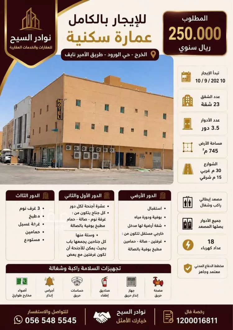 عمارة للإيجار في شارع الأمير نايف بن عبد العزيز, حي الورود, مدينة الخرج, منطقة الرياض
