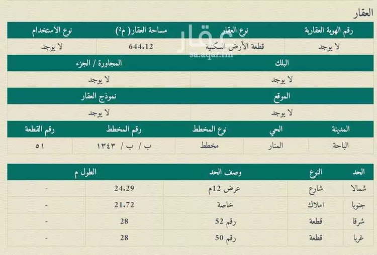 أرض للبيع في شارع 8247351, حي المنار, مدينة الباحة, منطقة الباحة