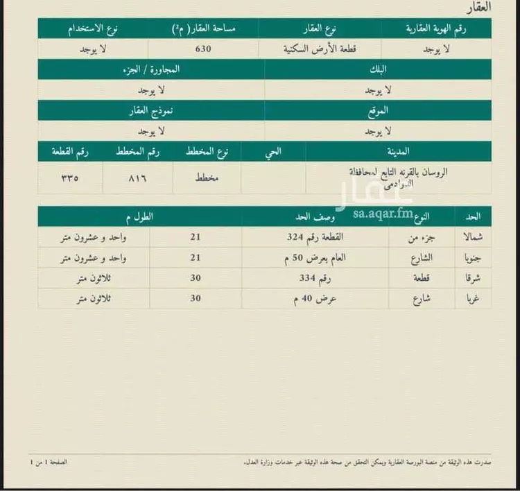 أرض للبيع في شارع غير مسمي 746  0401, مدينة الروسان, منطقة الرياض