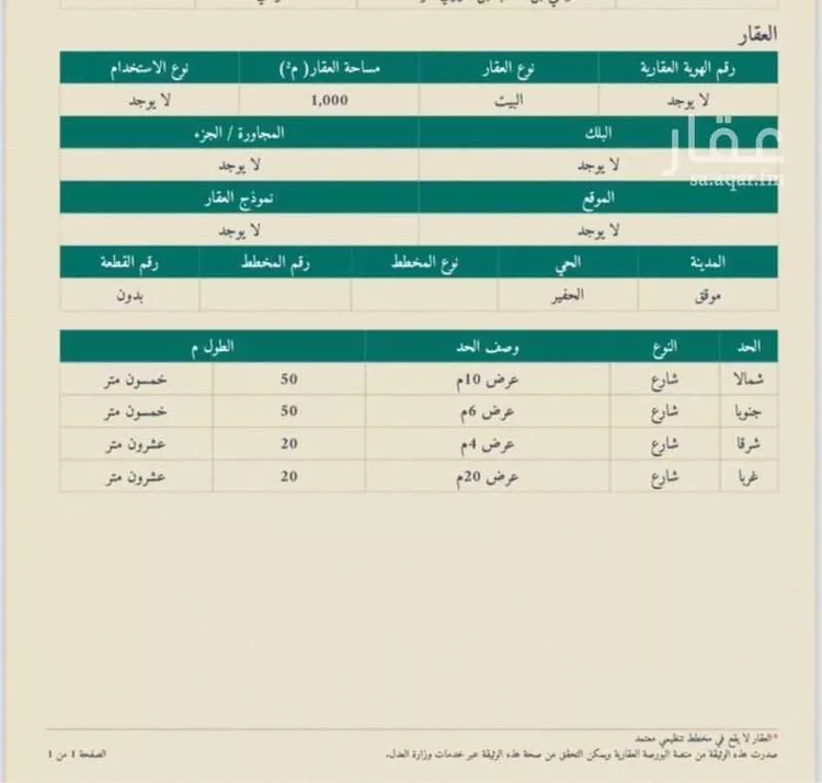 أرض للبيع في حي الحفير, مدينة الحفير, منطقة حائل