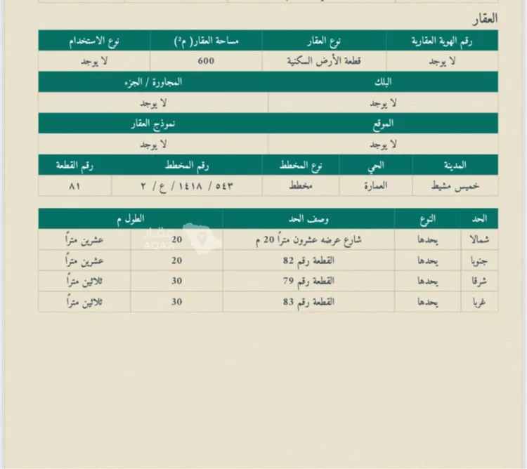 أرض للبيع في شارع ابي موسى الاشوني, حي الزاوية, مدينة خميس مشيط, منطقة عسير