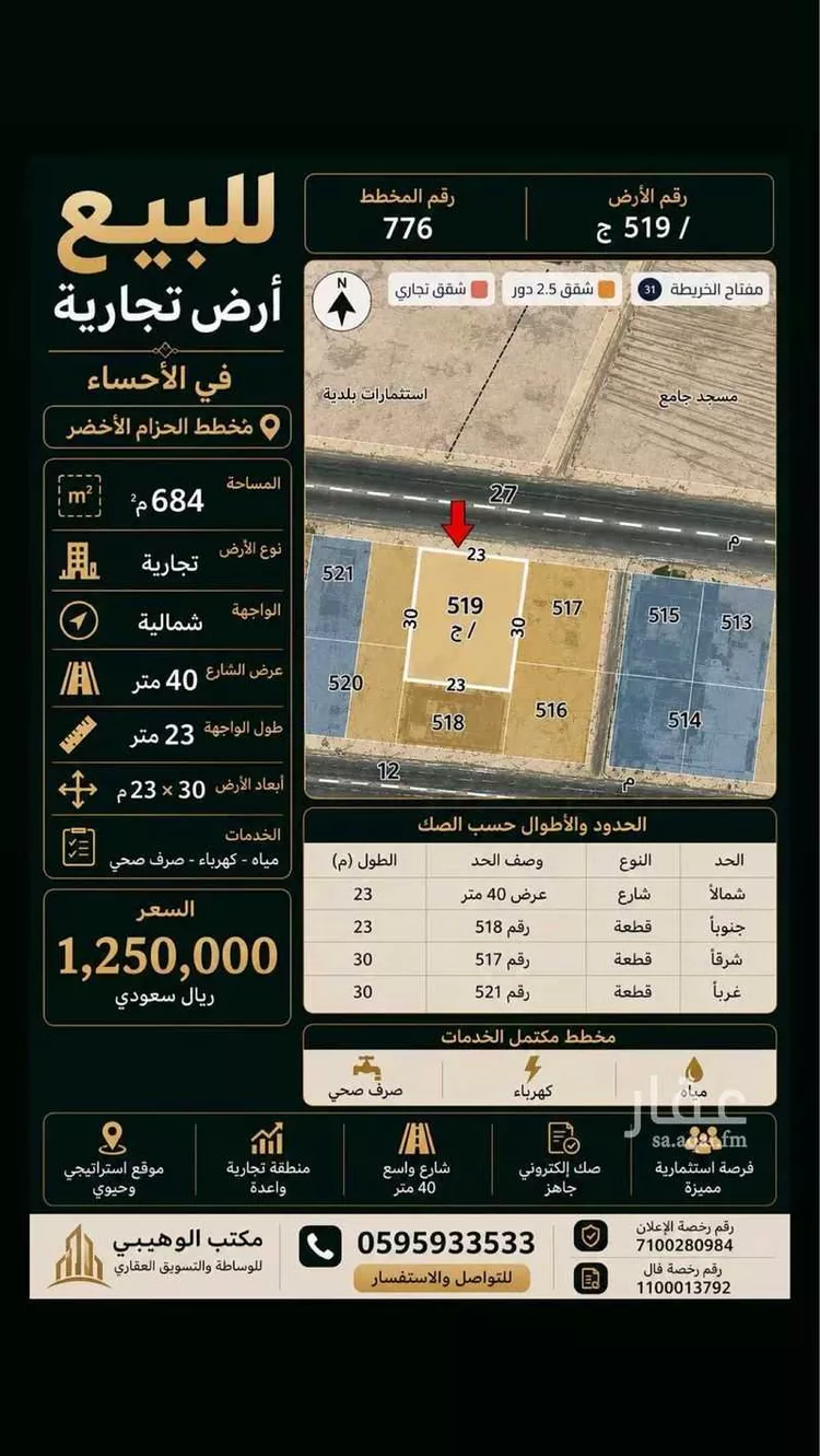 أرض للبيع في شارع مارية القبطية, حي الحزام الأخضر, مدينة الاحساء, المنطقة الشرقية