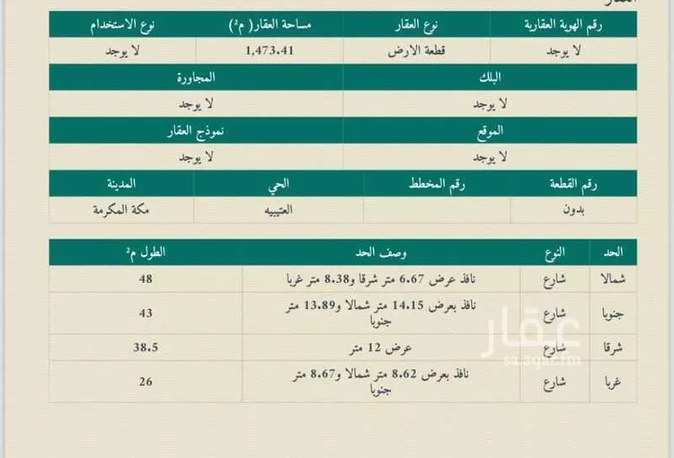 أرض للبيع في حي الأندلس, مدينة مكه المكرمه, منطقة مكة المكرمة