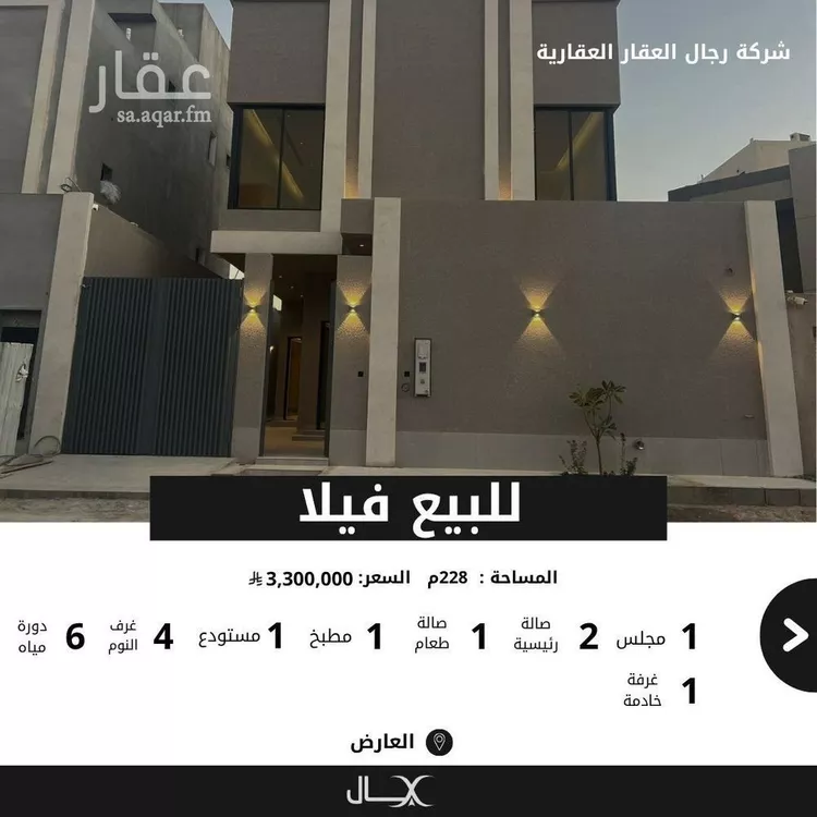 فيلا للبيع في شارع يحيى بن محمد الغرناطي, حي العارض, مدينة الرياض, منطقة الرياض