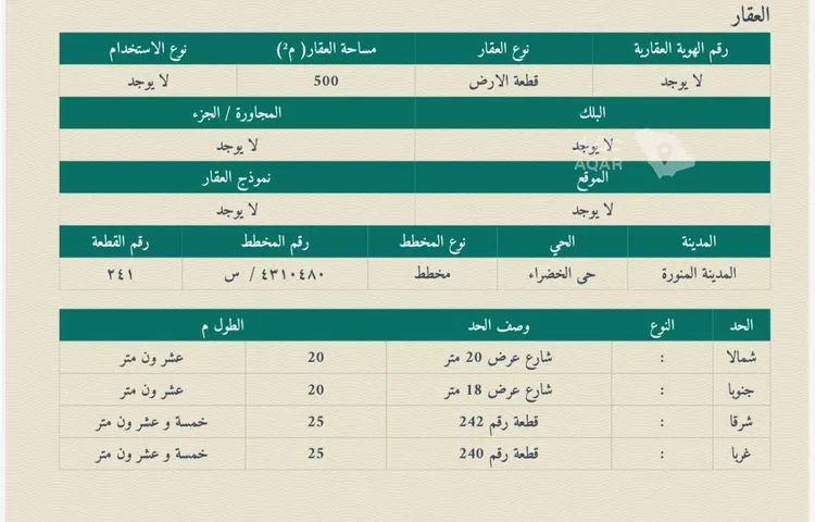 أرض للبيع في شارع الخضراء 267, حي الخضراء, مدينة المدينة المنورة, منطقة المدينة المنورة