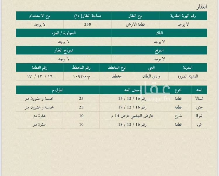 أرض للبيع في شارع عارض الجشمي, حي وادي البطان, مدينة المدينة المنورة, منطقة المدينة المنورة