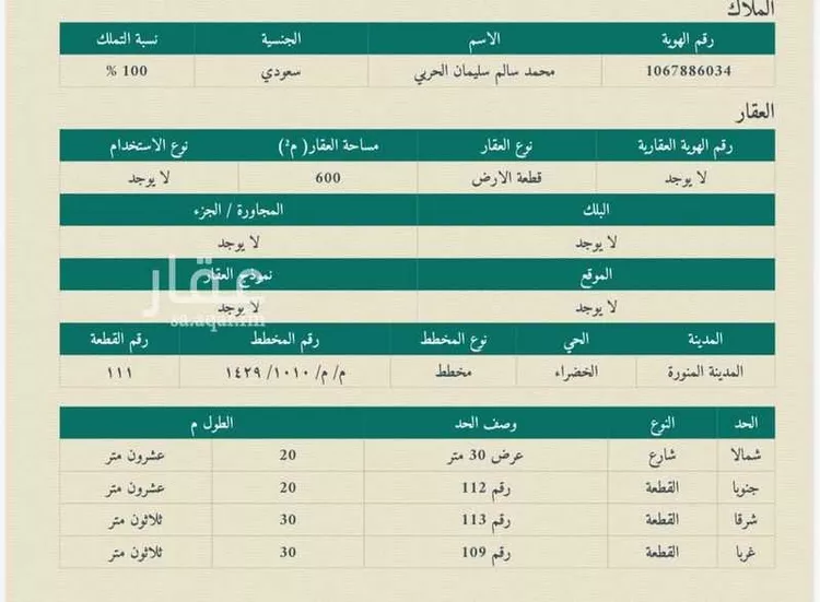 أرض للبيع في شارع عبدالرحمن بن حمود السميط, حي الخضراء, مدينة المدينة المنورة, منطقة المدينة المنورة