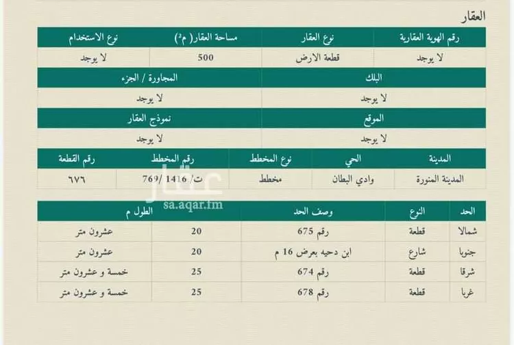 أرض للبيع في شارع ابن دحية, حي وادي البطان, مدينة المدينة المنورة, منطقة المدينة المنورة