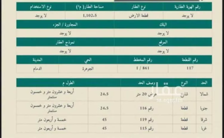 أرض للبيع في شارع التبر, حي الجوهرة, مدينة الدمام, المنطقة الشرقية