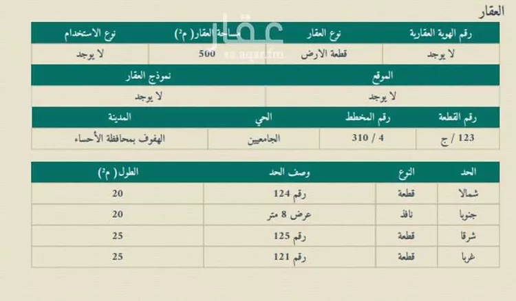 أرض للبيع في شارع النعيم, حي الجامعيين, مدينة الاحساء, المنطقة الشرقية