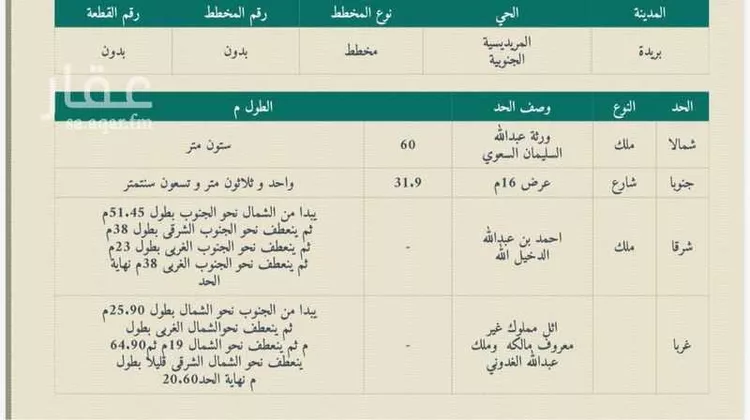 أرض للبيع في شارع لا يوجد, حي المريديسية الجنوبية, مدينة بريدة, منطقة القصيم صورة 3