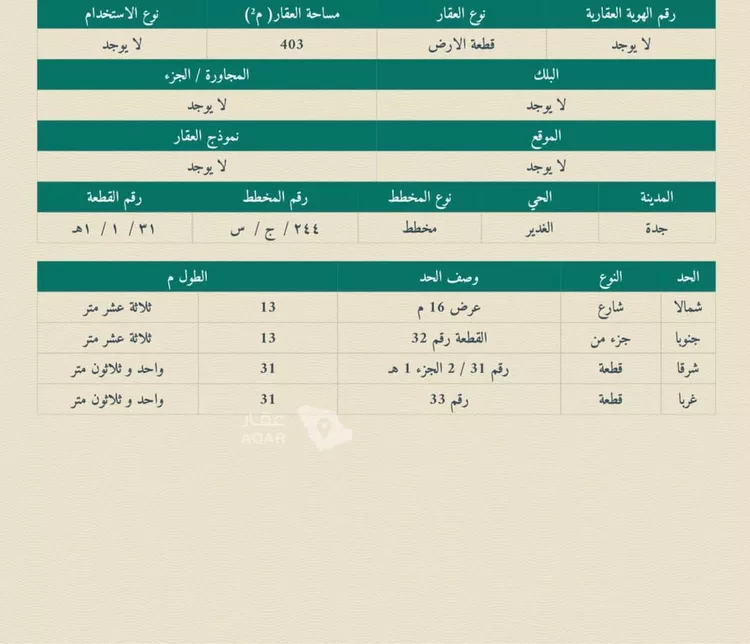 أرض للبيع في ذهبان ، جدة