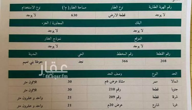 أرض للبيع في شارع نجد 1, حي نجد, مدينة حوطه بنى تميم, منطقة الرياض صورة 2