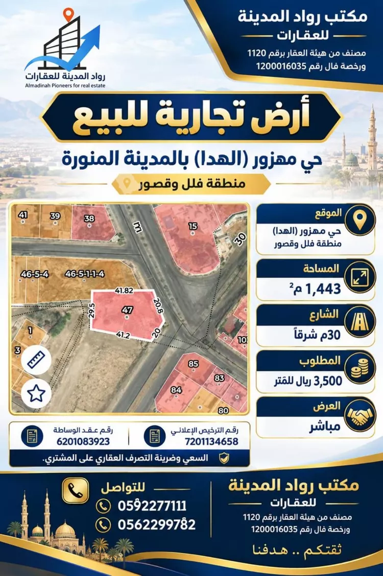 أرض للبيع في شارع حمران ابن حارثة, حي وادي مهزور, مدينة المدينة المنورة, منطقة المدينة المنورة