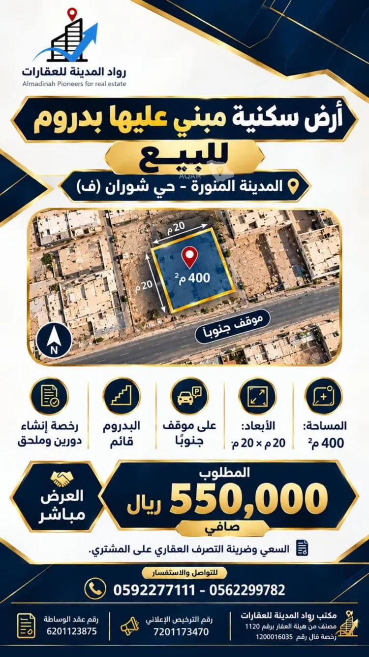 أرض للبيع في شارع عباد ابن يعقوب الكوفي, حي نبلاء, مدينة المدينة المنورة, منطقة المدينة المنورة