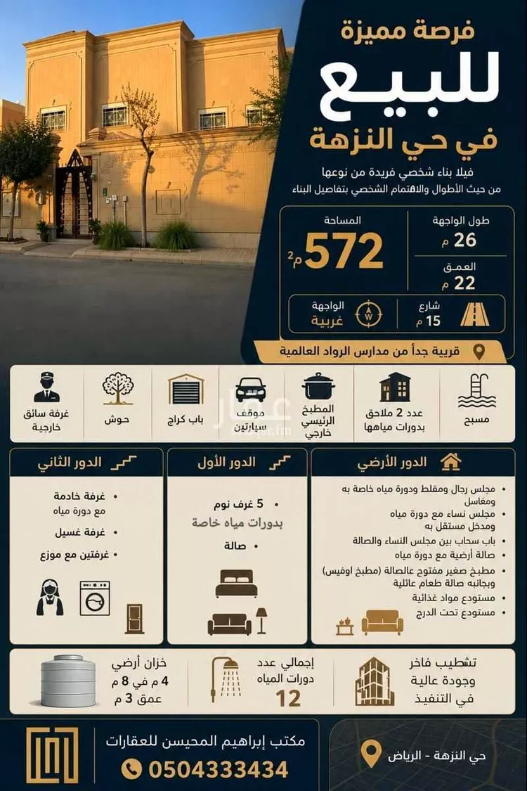 فيلا للبيع في شارع إسحاق بن منصور, حي النزهة, مدينة الرياض, منطقة الرياض