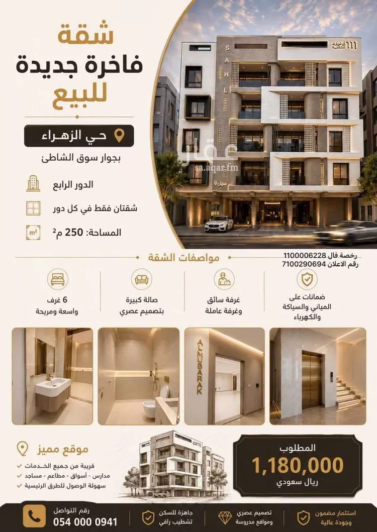 شقة للبيع في شارع ابو سبره الجعفي, حي الزهراء, مدينة جدة, منطقة مكة المكرمة