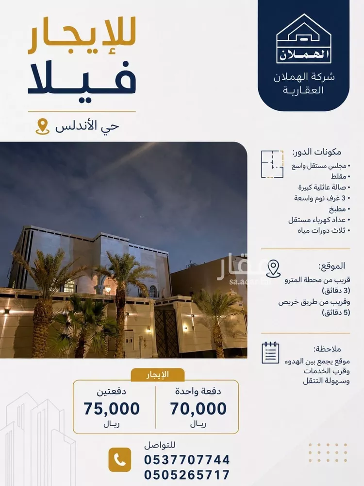Villa for Rent in Riyadh Al Andalus