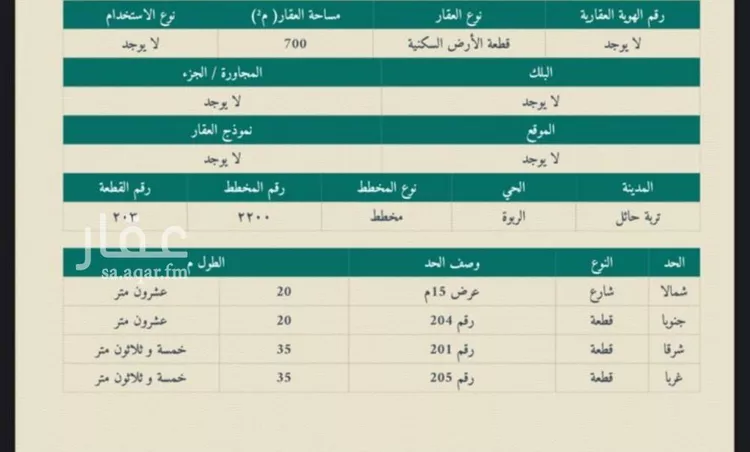أرض للبيع في حي البدع, مدينة تربة, منطقة حائل