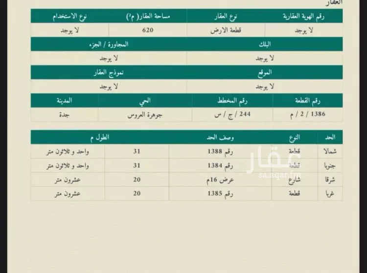 أرض للبيع في حي اليسر, مدينة جدة, منطقة مكة المكرمة