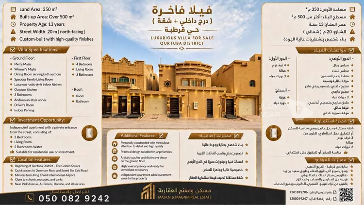فيلا للبيع في شارع دوس, حي قرطبة, مدينة الرياض, منطقة الرياض