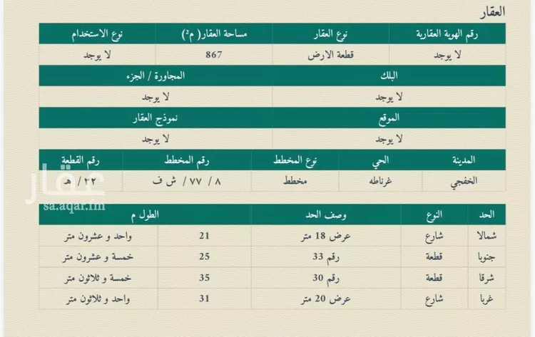 أرض للبيع في حي غرناطة, مدينة الخفجي, المنطقة الشرقية صورة 2