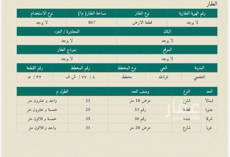 أرض للبيع في حي غرناطة, مدينة الخفجي, المنطقة الشرقية صورة 2