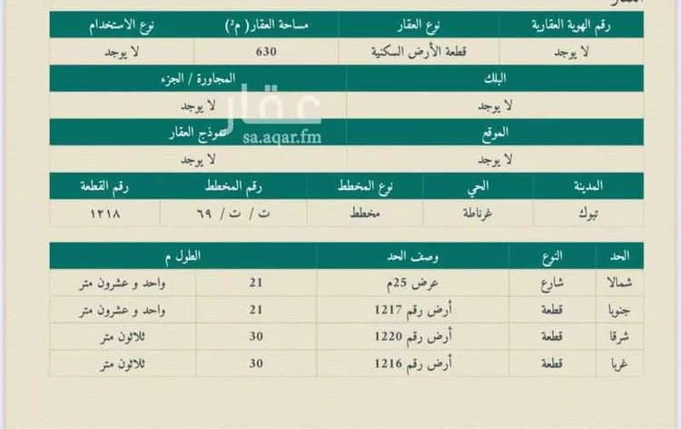 أرض للبيع في شارع أحمد بن محمد الطبري, حي غرناطة, مدينة تبوك, منطقة تبوك صورة 4
