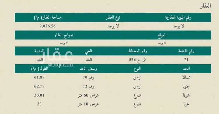 أرض للبيع في شارع المثنى ابن حارثه, حي الصواري, مدينة الخبر, المنطقة الشرقية