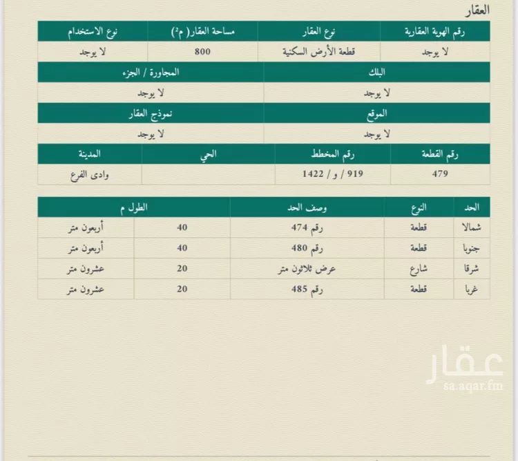 أرض للبيع في حي مخطط وادي  الفرع, مدينة وادي  الفرع, منطقة المدينة المنورة صورة 3