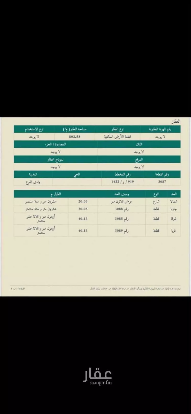 أرض للبيع في حي مخطط وادي الفرع, مدينة وادي الفرع, منطقة المدينة المنورة
