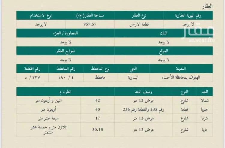 أرض للبيع في شارع ابو الغنائم المصري, حي البندرية, مدينة الاحساء, المنطقة الشرقية صورة 4