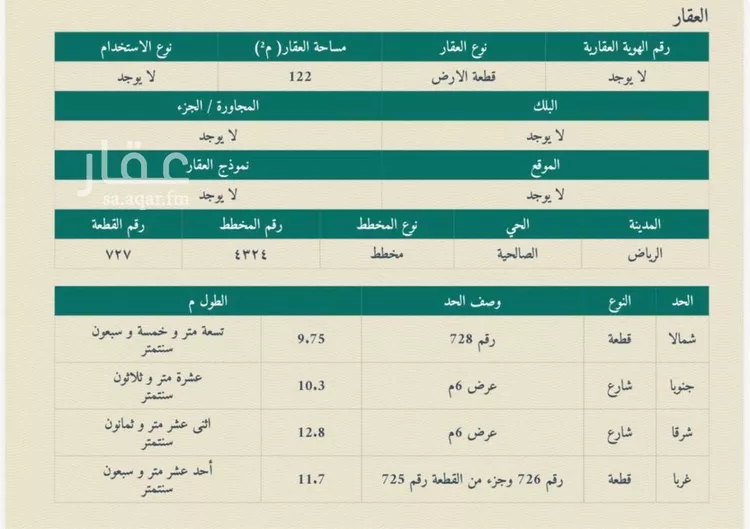 أرض للبيع في شارع البقاع, حي الصالحية, مدينة الرياض, منطقة الرياض صورة 4
