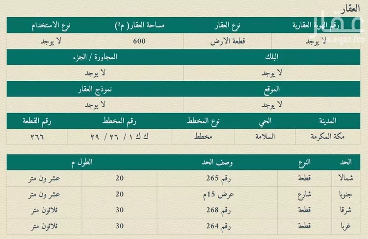 أرض للبيع في شارع الاميره حصه بنت عبدالعزيز, حي السلامة, مدينة مكة المكرمة, منطقة مكة المكرمة صورة 2