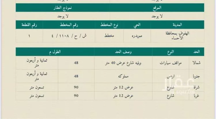 أرض للبيع في حي صويدرة, مدينة الاحساء, المنطقة الشرقية
