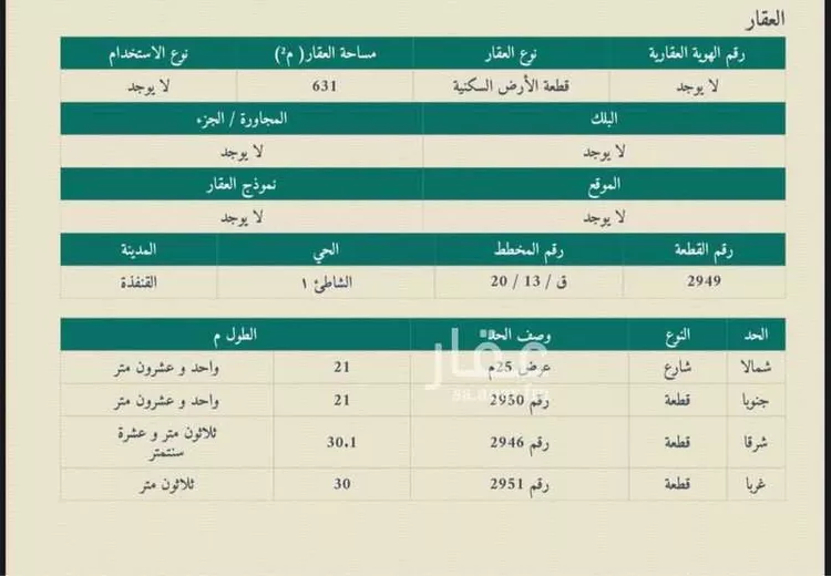أرض للبيع في شارع 19687830, حي الشاطئ 2, مدينة القنفذة, منطقة مكة المكرمة