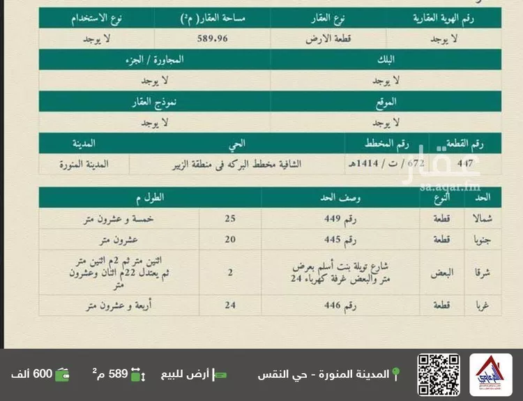 أرض للبيع في شارع تويلة بنت اسلم, حي الشافية, مدينة المدينه المنوره, منطقة المدينة المنورة صورة 2
