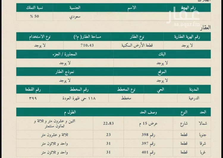 أرض للبيع في شارع لايوجد, حي ظهره العودة غرب, مدينة الدرعية, منطقة الرياض