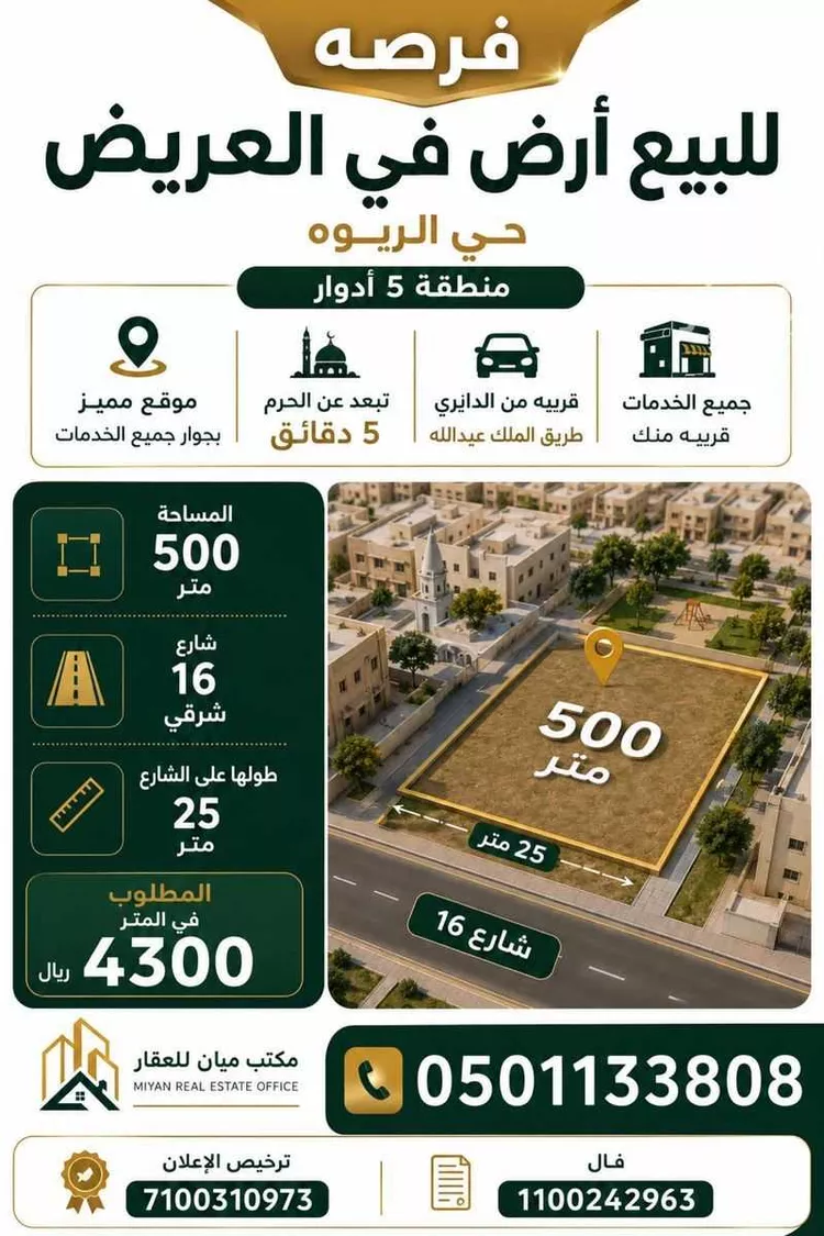 أرض للبيع في شارع خالد ابن ثابت ابن طاعن, حي العريض, مدينة المدينة المنورة, منطقة المدينة المنورة