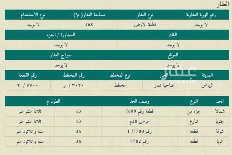 أرض للبيع في شارع غير متوفر, حي ضاحية نمار, مدينة الرياض, منطقة الرياض صورة 3