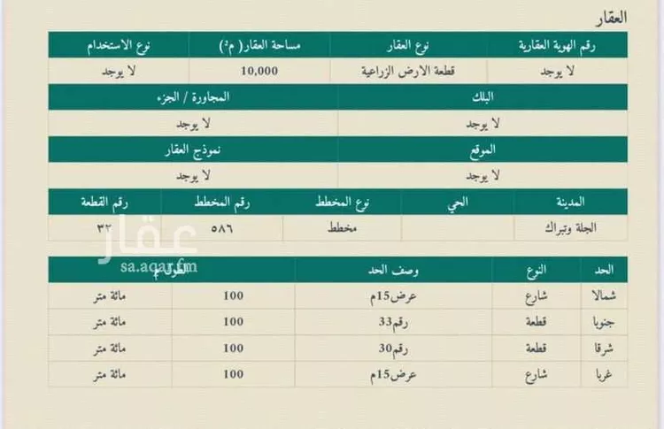 أرض للبيع في حي مزارع الجله, مدينة الجلة, منطقة الرياض
