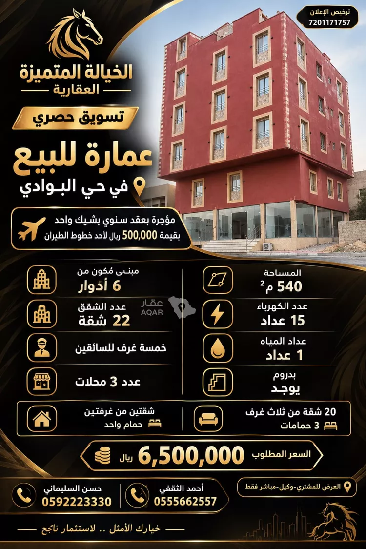 عمارة للبيع في شارع سعد بن قيس, حي البوادي, مدينة جدة, منطقة مكة المكرمة
