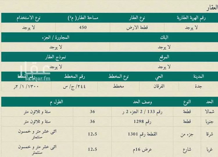 أرض للبيع في شارع 3733594, حي الفرقان, مدينة جدة, منطقة مكة المكرمة صورة 2