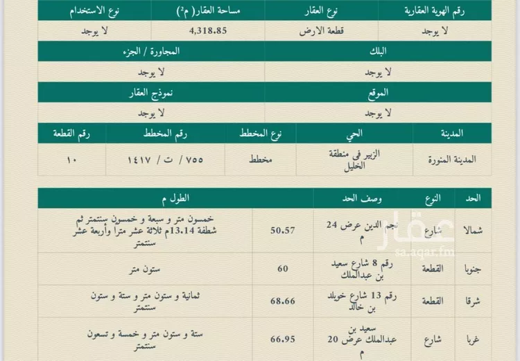 أرض للبيع في شارع سعيد بن عبدالملك, حي الغابة, مدينة المدينه المنوره, منطقة المدينة المنورة