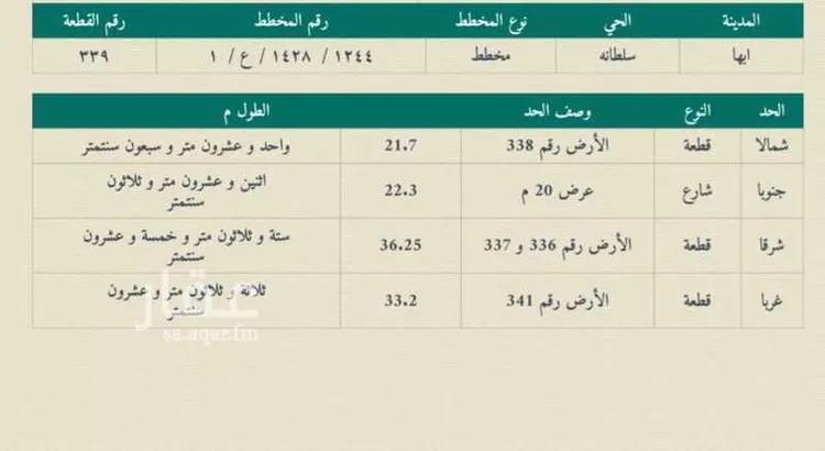 أرض للبيع في شارع عرض عشرين, حي سلطانة, مدينة أبها, منطقة عسير