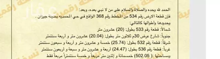 أرض للإيجار في شارع شارع الامير ممدوح بن عبدالعزيز, حي المحمدية 2, مدينة جازان, منطقة جازان