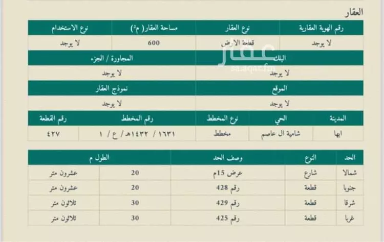أرض للبيع في حي المروة, مدينة أبها, منطقة عسير صورة 3