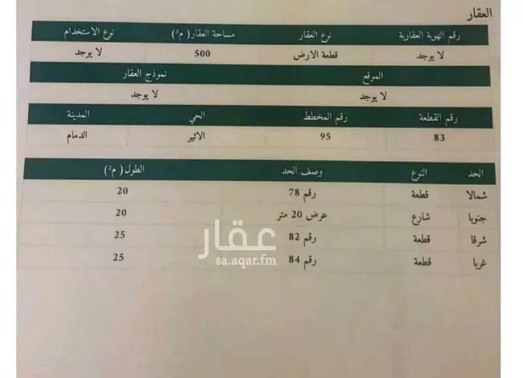 أرض للبيع في شارع سليمان بن الاثير, حي الأثير, مدينة الدمام, المنطقة الشرقية